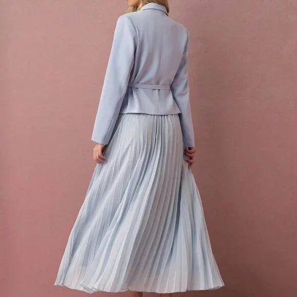 Blue Elegant Women's Blazer and Skirt Suit Set